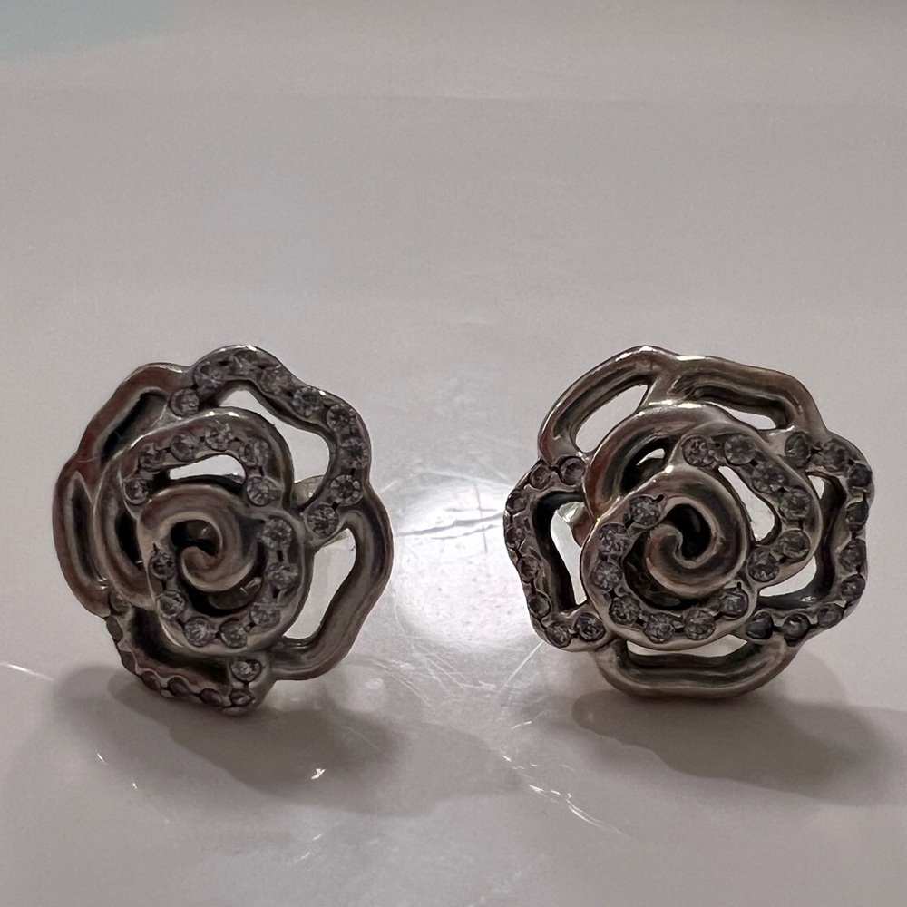 Pandora Silver Rose Earrings